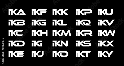 IKA, IKB, IKC, IKD, IKE, IKF, IKG, IKH, IKI, IKJ, IKL, IKM, IKN, IKO, IKP, IKQ, IKR, IKS, IKT, IKU, IKV, IKW, IKX, IKY Letter Initial Logo Design Template Vector Illustration