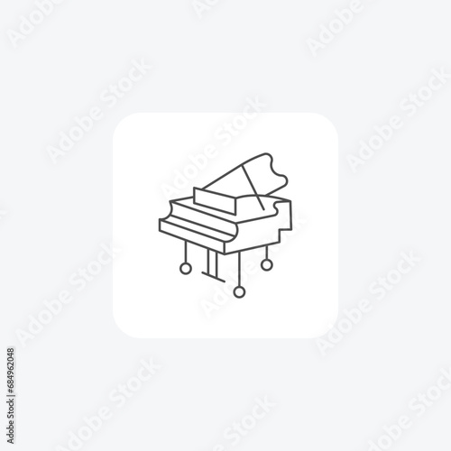 Piano, Grand piano, Keyboard instrument, thin line icon, grey outline icon, pixel perfect icon