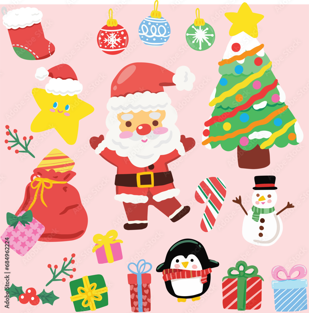 Fototapeta premium Christmas elements cute decorations holiday Santa Claus