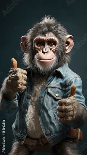 Two thumbs up from the monkey. Generative Ai. photo