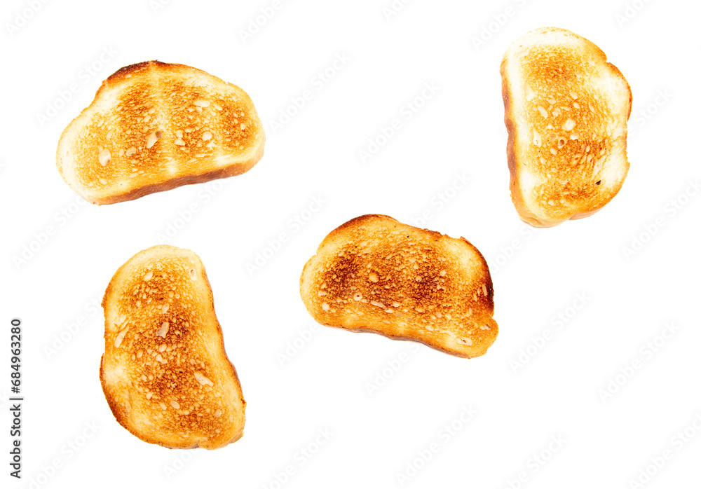 Bread fried in a toaster isolated on a white background Bread fried in a toaster isolated on a white background