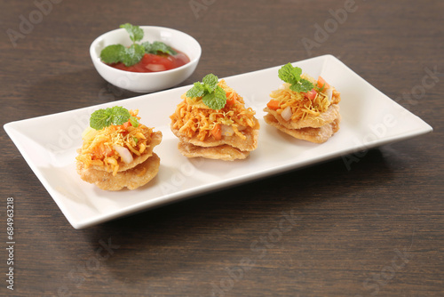 Sev Puri Chaat or Street Food Sev Puri, Indian Snack photo