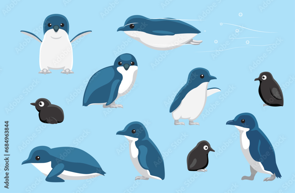 Fototapeta premium Little Penguin Chick Cute Bird Winter Set Cartoon Vector