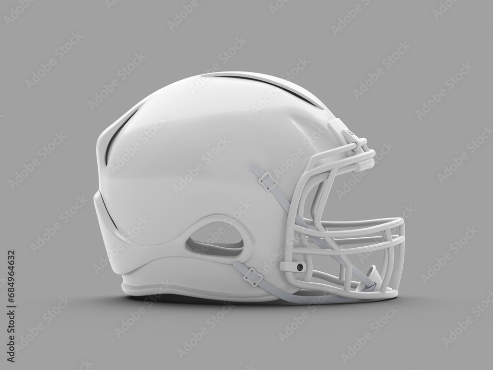 Side View White Blank Football Helmet 3D Mockup in Grey Background Side View White Blank Football Helmet 3D Mockup in Grey Background