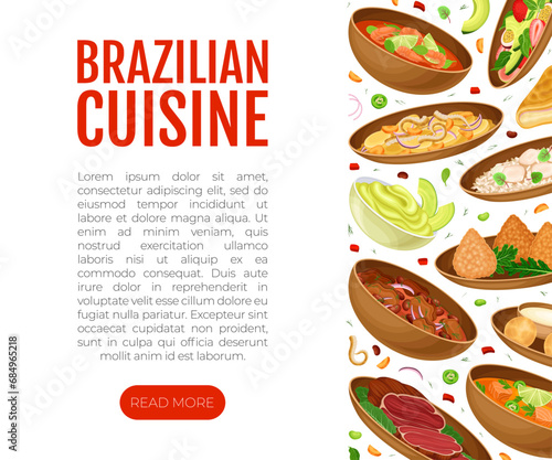 Brazilian Dishes and Courses Served on Plates Banner Design Vector Template