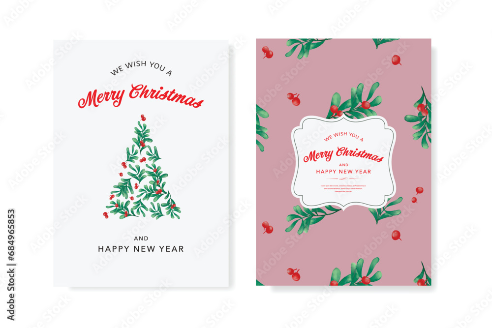 Merry Christmas greeting cards. Trendy Winter Holidays art pattern ...