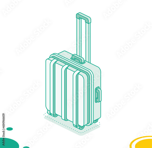Small suitcase on wheels isolated on white background. Isometric outline icon. Luggage. Travel symbol.