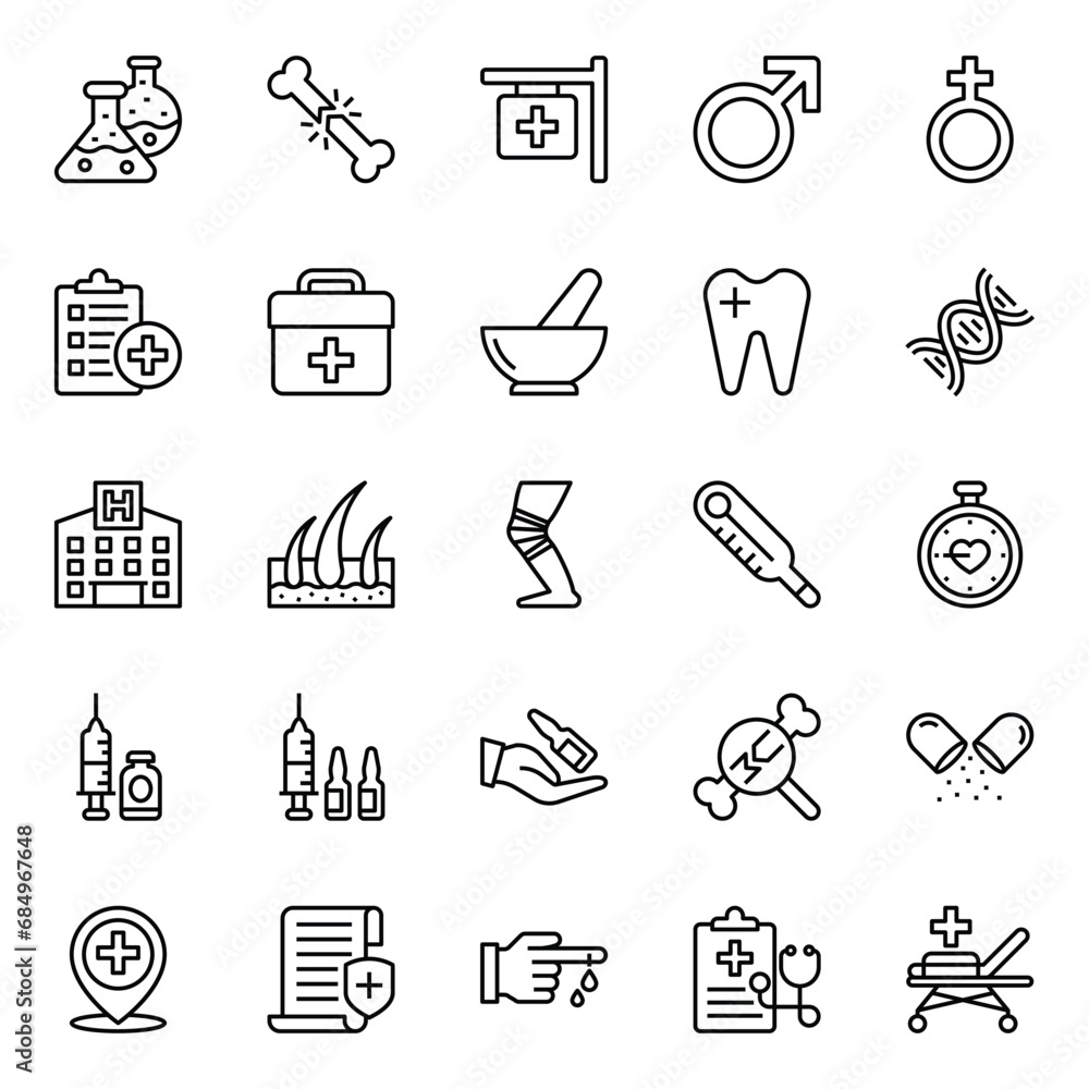 Naklejka premium Outline icons set for Medical and Health.