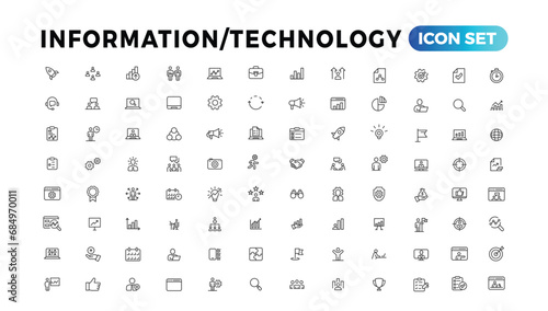 Device and Information technology line icons collection. Big UI icon set in a flat design. Thin outline icons pack