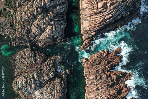 Aerial picture of the canal rocks close to Yallingup and Margaret river. Beautiful view ans tourist attraction in the south-west of Western Australia.