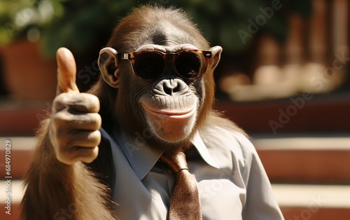 Chilled out Monkey Expressing Approval with Thumb photo