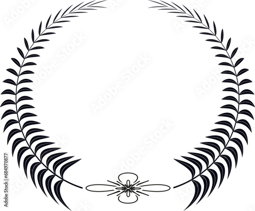 Palm leaf circle frame. Vector illustration isolated on white background. Laurel wreath icon. Simple illustration of laurel wreath vector icon for web