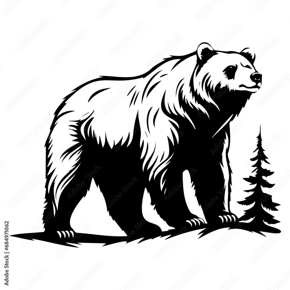 Fototapeta premium black svg bear for cutting machine, bear silhouette illustration