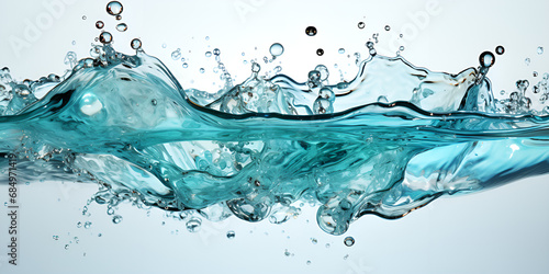 fresh blue natural drink water wave wide panorama with bubbles concept. Refreshing Blue Water Wave: Natural Drink Concept
