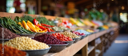 At the local supermarket, customers can find a wide variety of fresh and healthy Countryn food options, from traditional dishes to spices and herbs, all available for sale at the market. photo