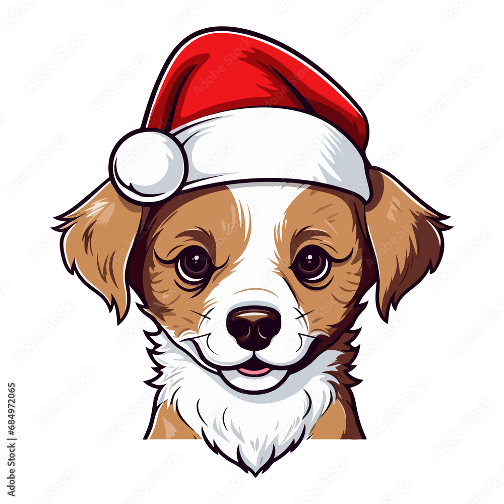 Cute puppy in santa hat head Cute puppy in santa hat head