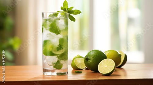 beverage lime mojito drink icy illustration juice ice, green background, cool tropical beverage lime mojito drink icy photo