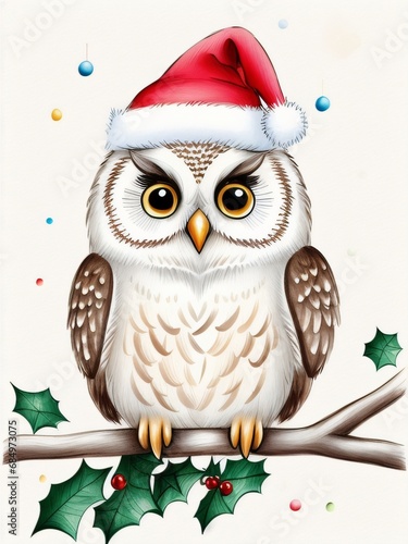 Christmas Owl on a Branch