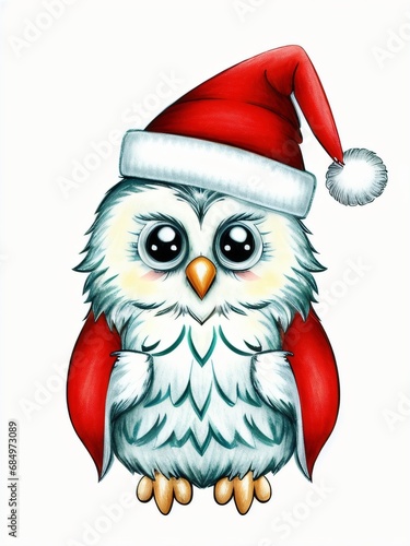 Christmas Owl with Santa Hat, Generative AI