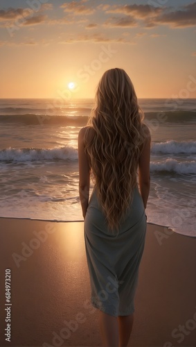 back view of woman standing on ocean beach © Amir Bajric