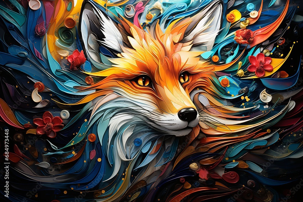 Fox Cunning in The Style of Abstract Expressionism. Creted with Generative AI Technology