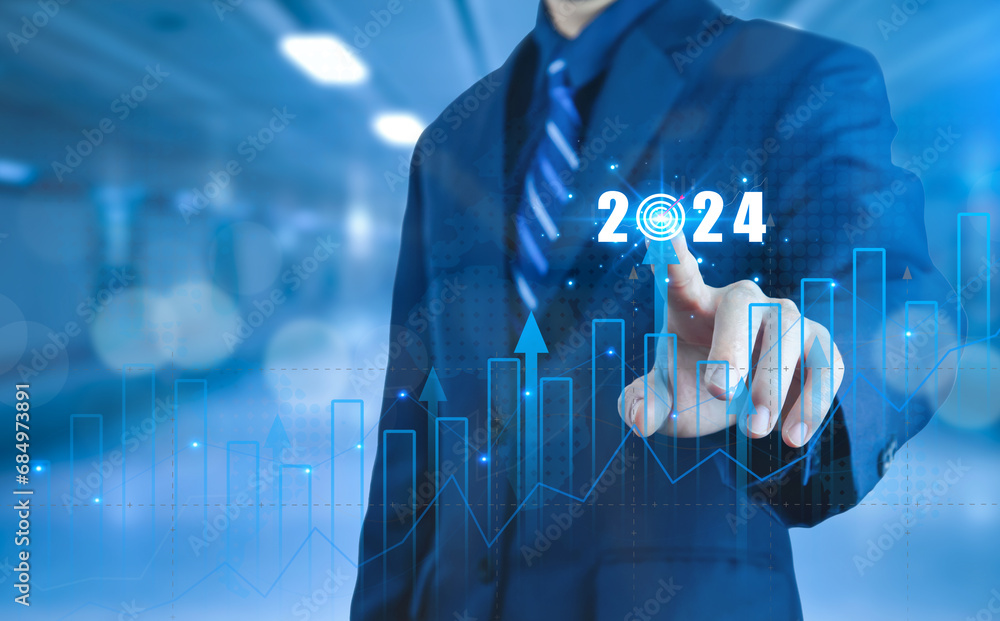 The Economic Analysis 2024, finance goal to success. concept of Making a profit in the investment market in growth industry technology, action business plan budget targets the new year 2024 growth. The Economic Analysis 2024, finance goal to success. concept of Making a profit in the investment market in growth industry technology, action business plan budget targets the new year 2024 growth.