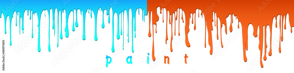 Vector colored paint smudges on a white background. Flowing cyan and orange liquid.
