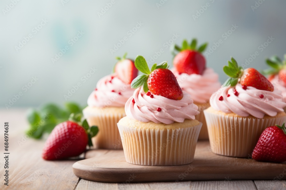 Vanilla cupcakes with strawberry frosting cottage cheese cream