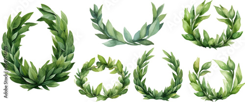 set four watercolor laurel wreaths for printable templates