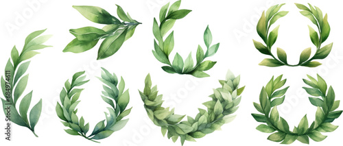 set four watercolor laurel wreaths for printable templates photo