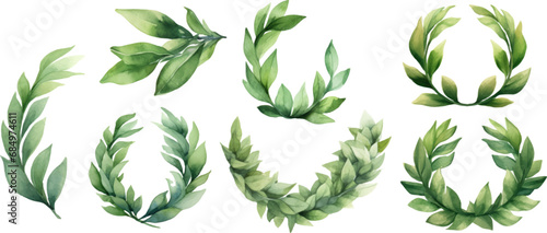set four watercolor laurel wreaths for printable templates