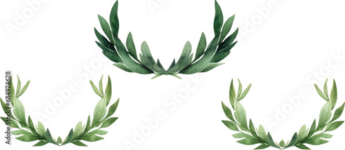 set four watercolor laurel wreaths for printable templates