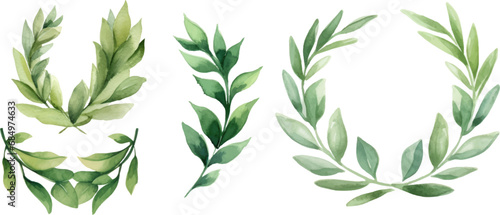 set four watercolor laurel wreaths for printable templates