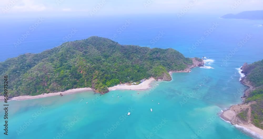 Panning aerial shot of a beautiful archipelago of the Tortuga Islands in Costa Rica, Central America Panning aerial shot of a beautiful archipelago of the Tortuga Islands in Costa Rica, Central America