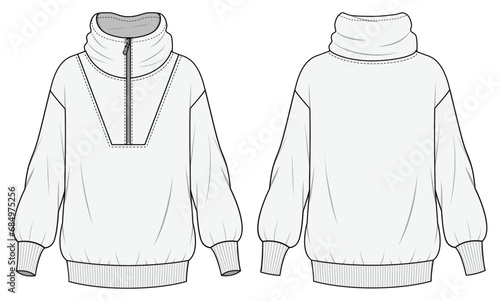 women's long sweatshirt Fashion Flat Sketch Vector Illustration, CAD, Technical Drawing, Flat Drawing, Template, Mockup.
