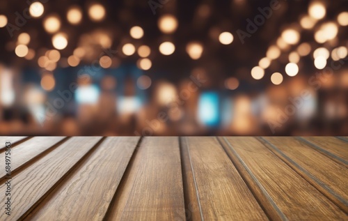 Wood table on blurred bar background