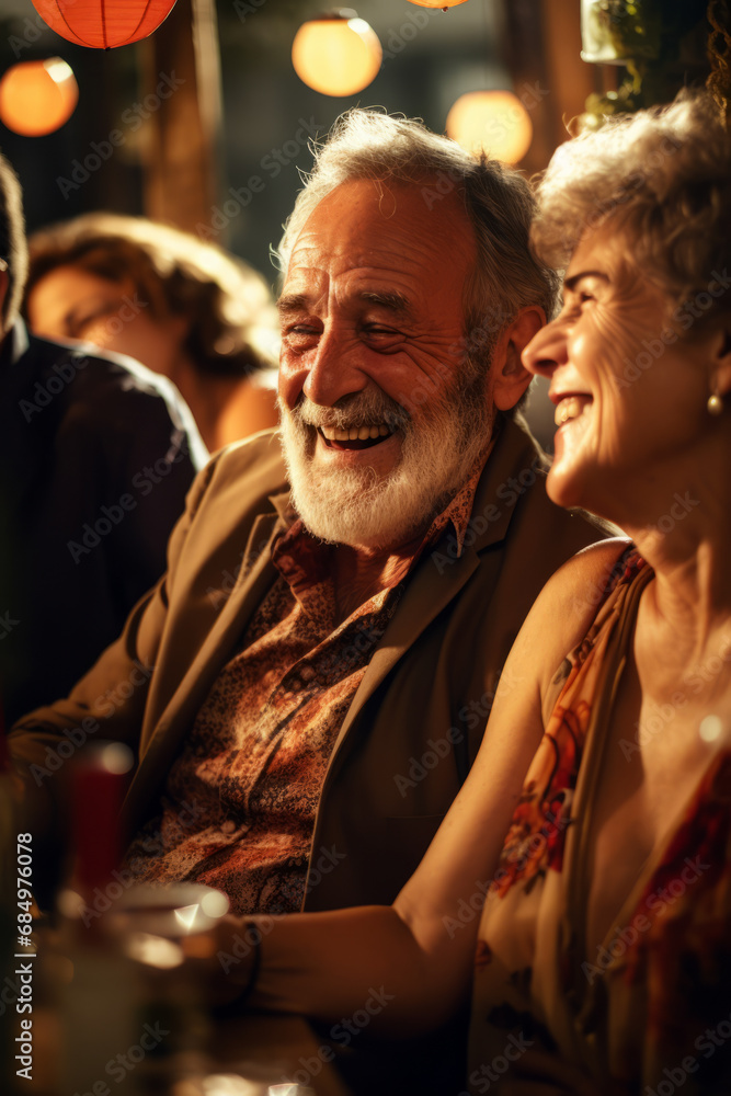 Elder adults having laugh and drink at a party vertical view Elder adults having laugh and drink at a party vertical view