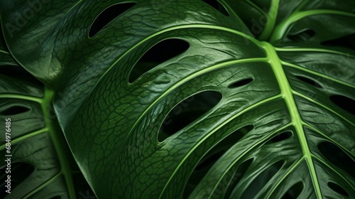 A close-up of a mature Monstera adansonii leaf, showcasing its intricate fenestrations. photo