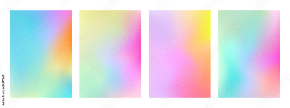 Set of Colorful Gradient Mesh Cover Designs. Pastel Colors. Abstract Vector Illustration without Transparency.