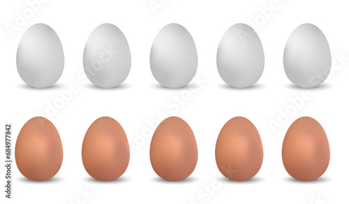 White And Brown Realistic Chicken Eggs - Vector Illustrations Isolated On White Background