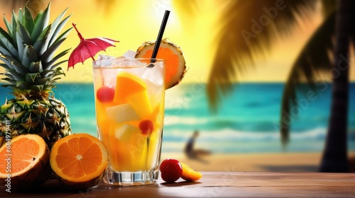 party fresh cocktail drink tropical illustration beach exotic  banner leaf  colorful beverage party fresh cocktail drink tropical