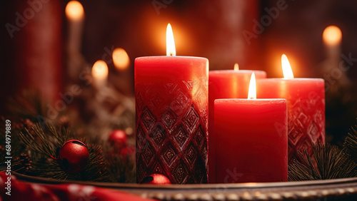 Red Christmas candles, close-up generative ai
