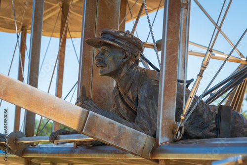 Statues and Monument to the First Flight at Wright Brothers National Memorial in North Carolina