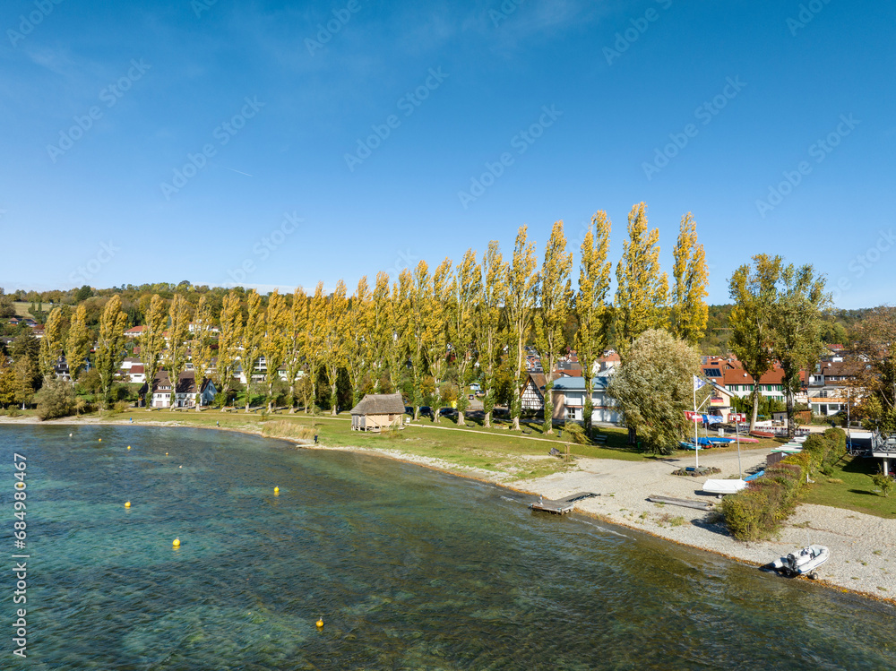 Luftbild von der Ortschaft Wangen auf der Halbinsel Höri Stock Photo