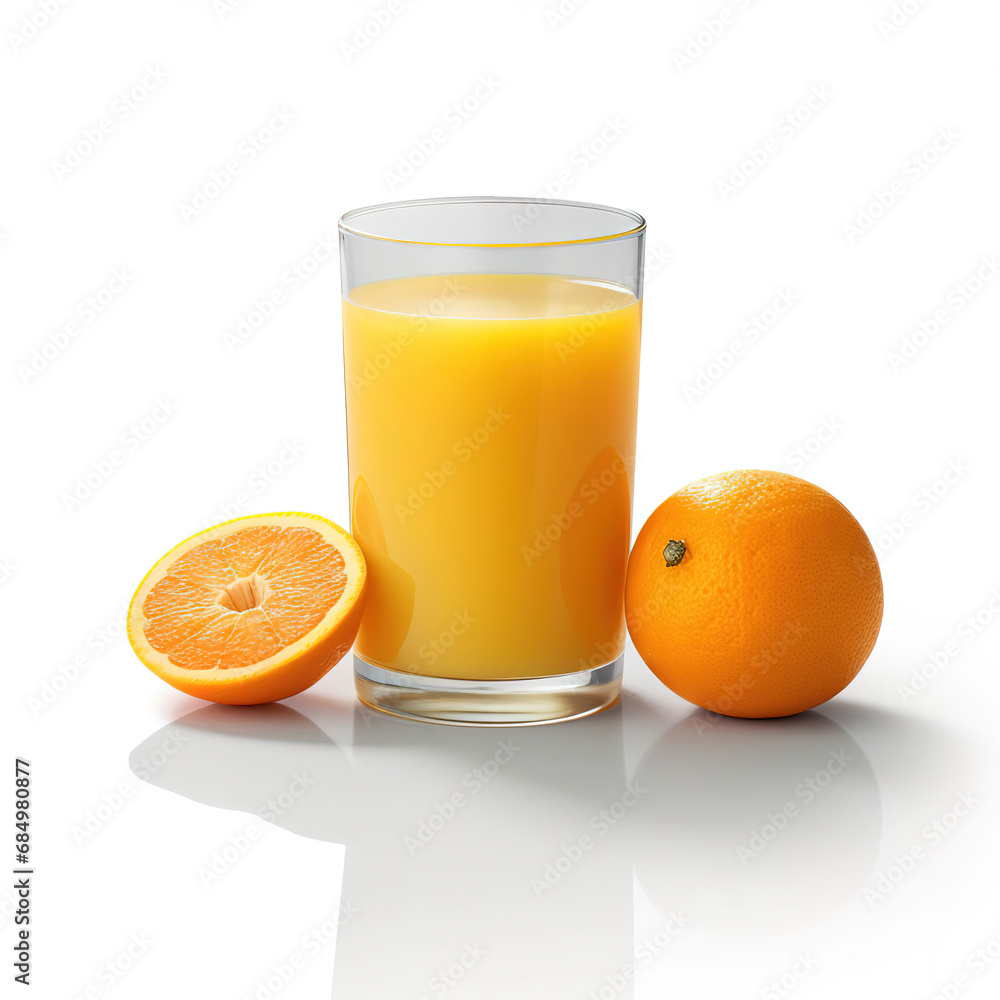 Vibrant Splash: Fresh Orange Juice in a Glass with Sliced Oranges Vibrant Splash: Fresh Orange Juice in a Glass with Sliced Oranges