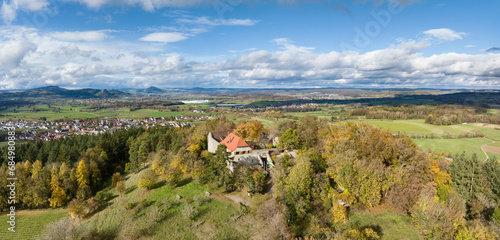 Luftbild von der Burg Friedingen, Friedinger Schlössle, oder Hohenfriedingen im Hegau photo