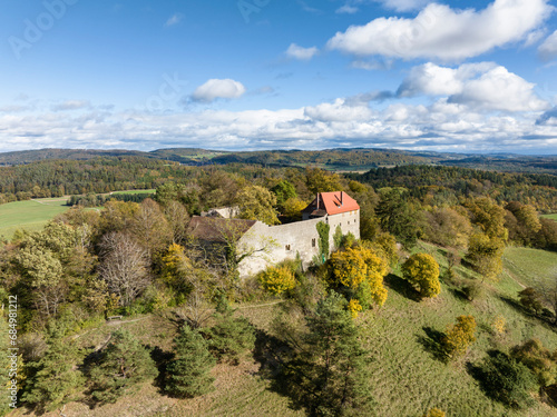 Luftbild von der Burg Friedingen, Friedinger Schlössle, oder Hohenfriedingen im Hegau photo