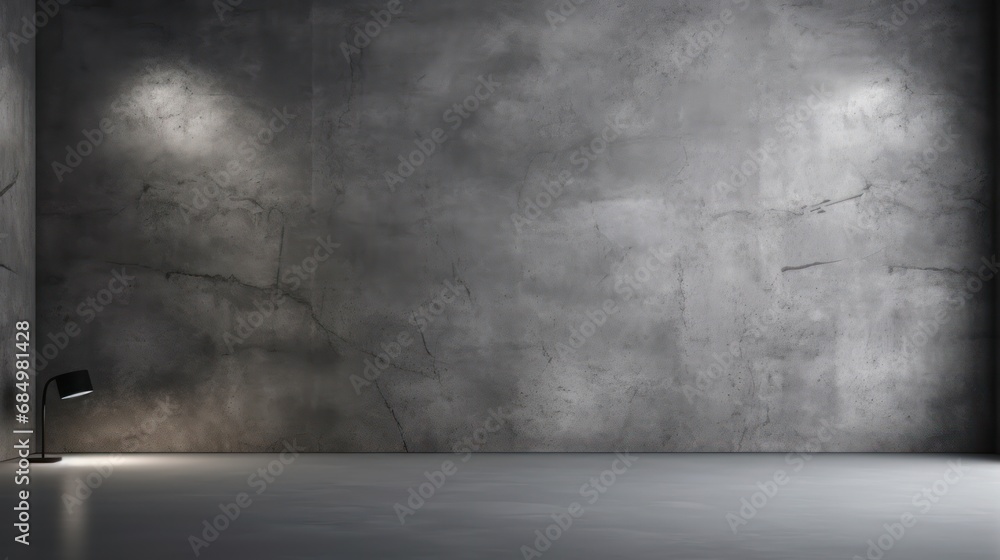 Studio room with a concrete spotlight wall against a dark gray cement stone background - obrazy, fototapety, plakaty 