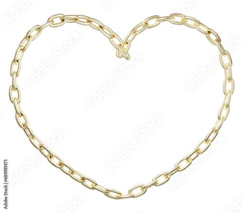 Behold the exquisite heart-shaped creation crafted by intertwining golden chains in this 3D illustration, supplied in PNG format with a transparent background.