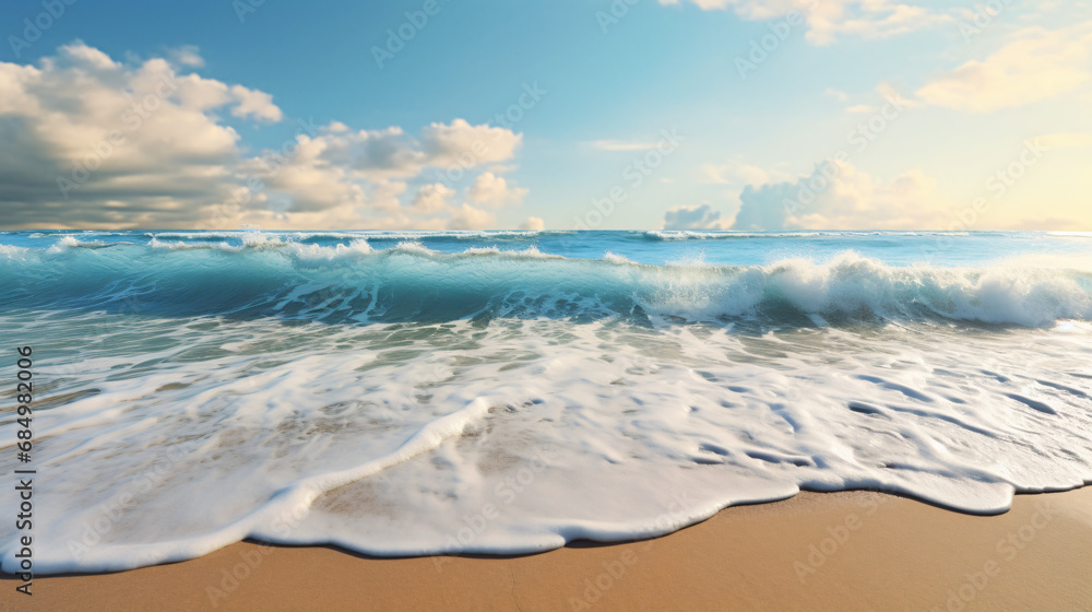 Water wave and wet sand of a sunny tropical beach